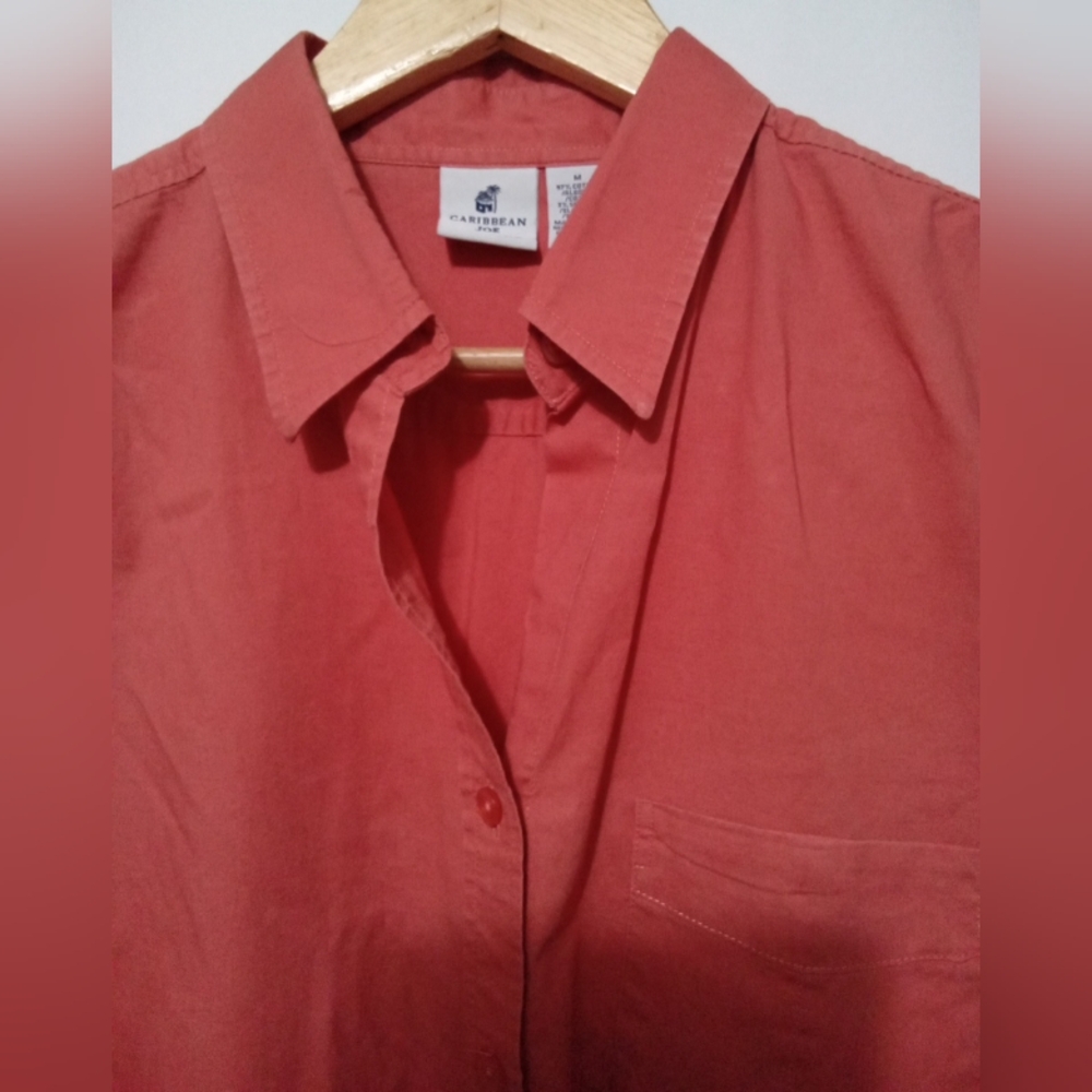 Caribbean Joe Women's Coral Long Sleeve Button Down Shirt - Size Medium - Picture 5 of 7